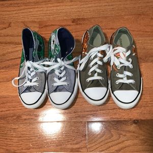 2 Pair of Dino Converse AllStars Boys size 2Y